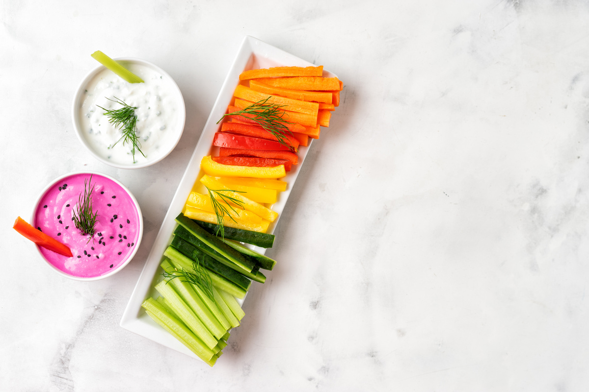 Colorful Vegetable Sticks with Yogurt Dips